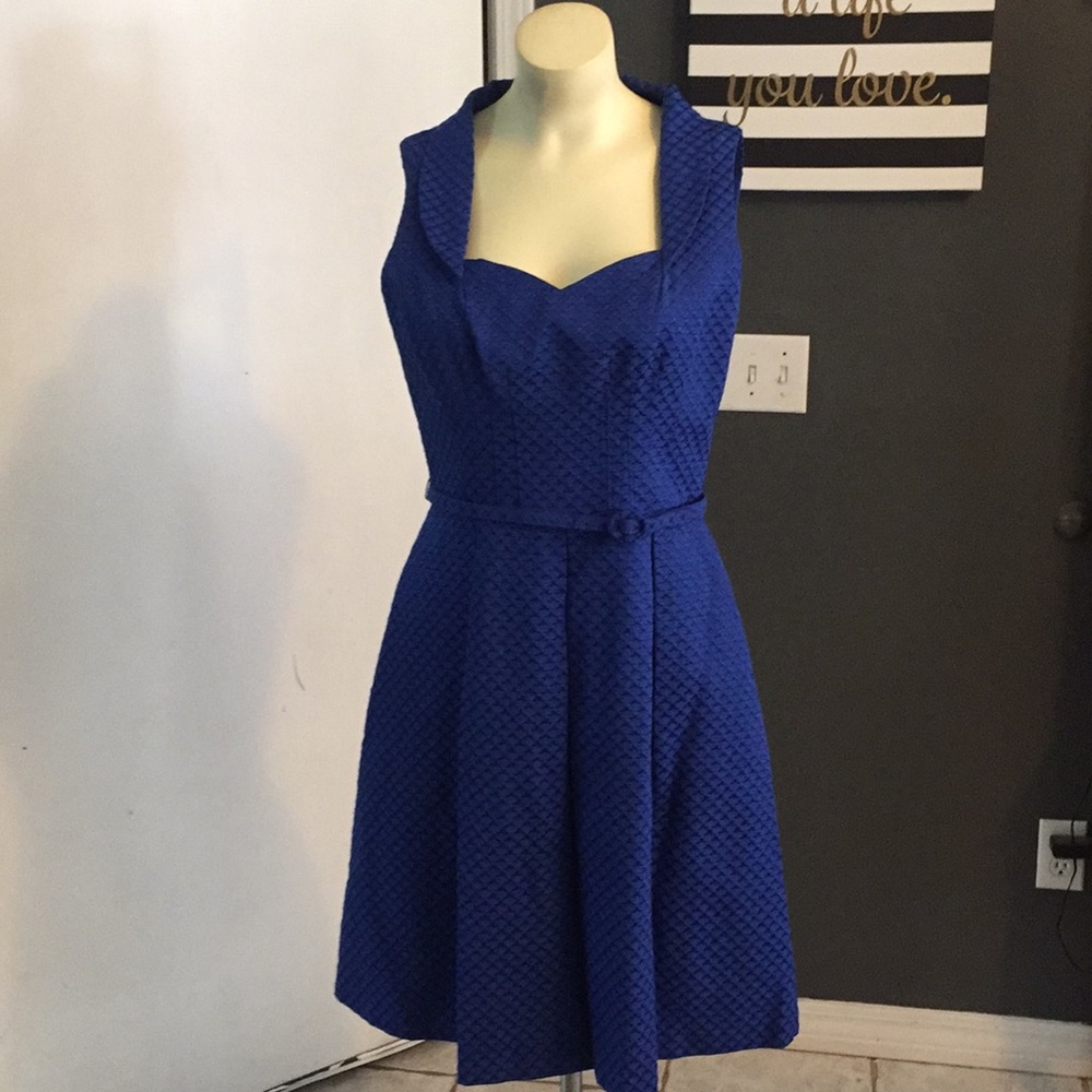 David meister royal blue Texture pleated dress 6